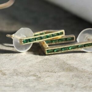 Dainty gold tone, rectangular earrings green cz’s NEW 18k over copper 925 posts